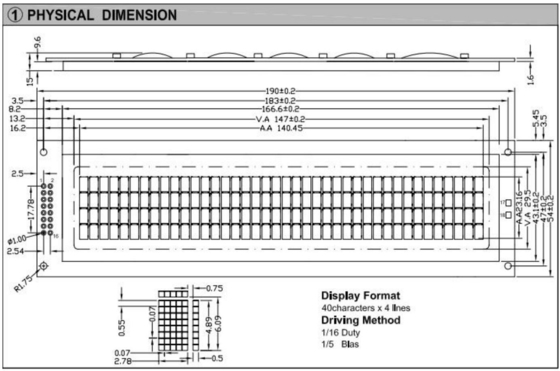 Module LCD de 40*4 caractères de grande taille avec rétroéclairage, affichage industriel à large température
