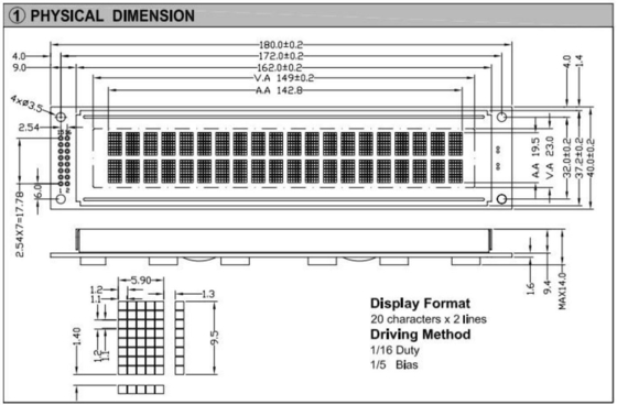 20*2 2002 Module LCD à caractères grand écran industriel à large température