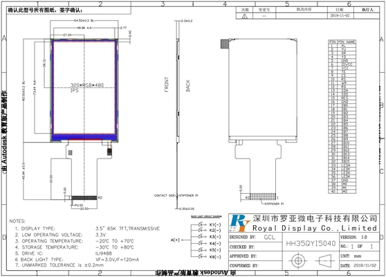 3.5' 320*480 RGB TFT IPS LCD tactile Module d'affichage industriel à large température