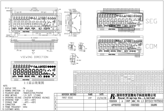 Module LCD TN 2.8v -40 degrés Celsius transflecteur d'énergie positive à 64 Hz