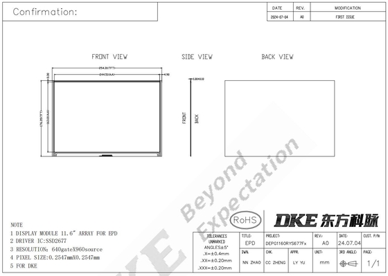 11.6'' 4 couleur 960*640 TFT MCU interface à haut contraste E-papier affichage EPD