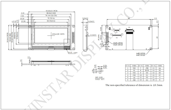 256*128 Module LCD graphique à large température Winstar 100% Remplacer l'écran industriel