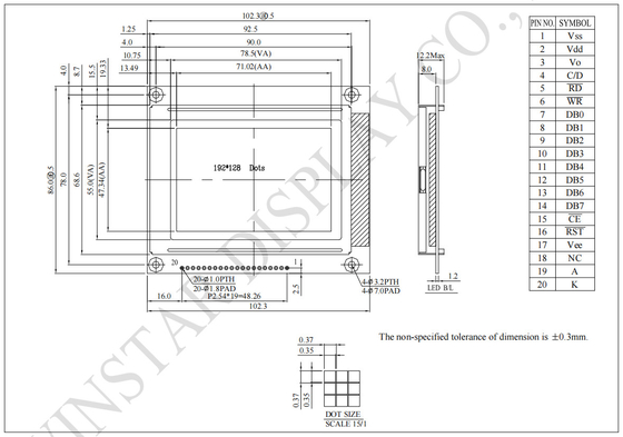 192*128 température de largeur graphique Winstar remplacer RA6963 IC module LCD