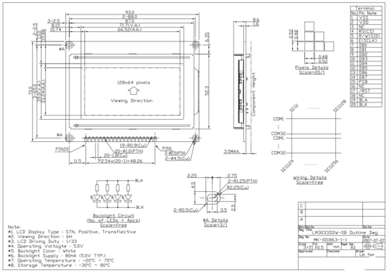 STN Positif 128*64 Graphique ST7920 6H Module LCD à large température LM3033DW