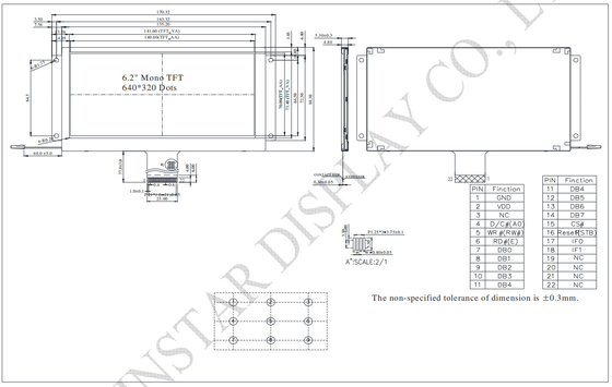 6.2' 640*320 Module LCD TFT à large température blanc sur noir