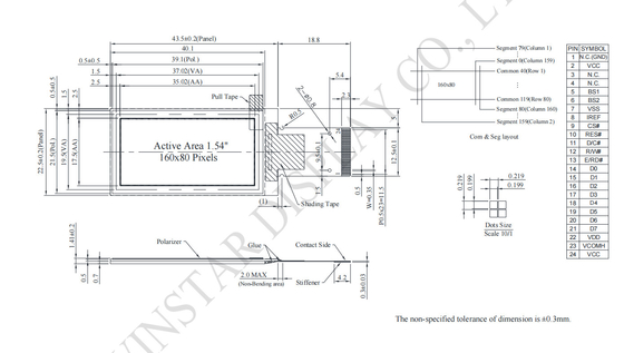 1.54' 160*80 SSD monochrome 1320 Ultra large température OLED module LCD