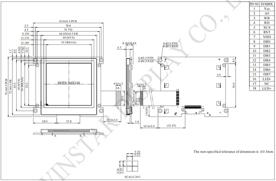 160*160 FSTN graphique UC1698u Cog à large température Module LCD personnalisé