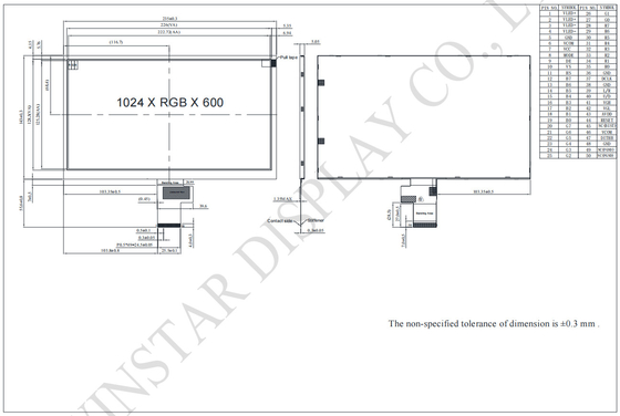 10.1'' 1024*RGB*600 TFT large température LCD Module 24 bits interface