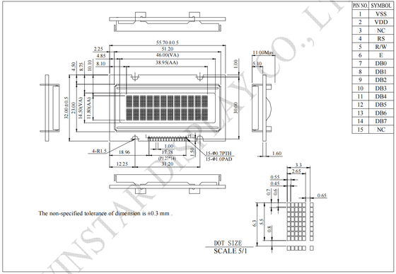 1.6' 12*2 caractère monochrome OLED LCD Module Winstar Remplacer