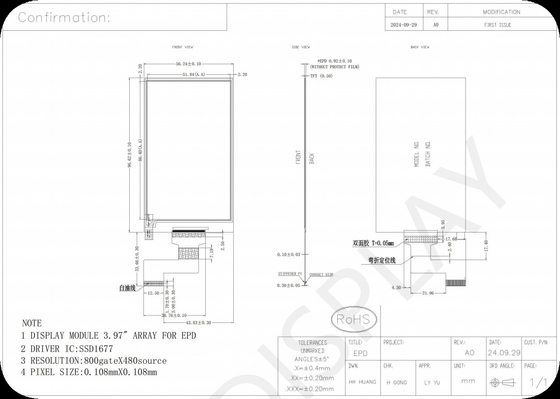 3.97' 4 couleur 800*480 SSD1677 Affichage en papier électronique EPD