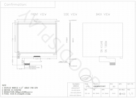 4.2' 300*400 Affichage monochrome en papier noir et blanc