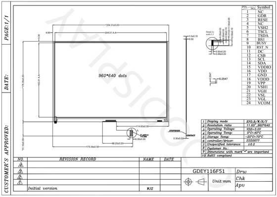11.6' 960*640 4 couleur papier électronique affichage SPI Interface EPD