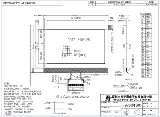240*128 FSTN graphique Module LCD à transmission positive à 3,3 V UC1608