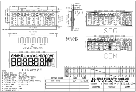 Stn Jaune Vert Transflectif Positif Compteur Pin Module LCD Industriel