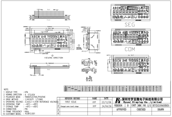Module LCD à large température de segment d'affichage du compteur d'énergie STN personnalisé