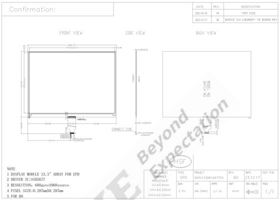 13.3'4 couleur 960*680 E-paper display 1500 nit module